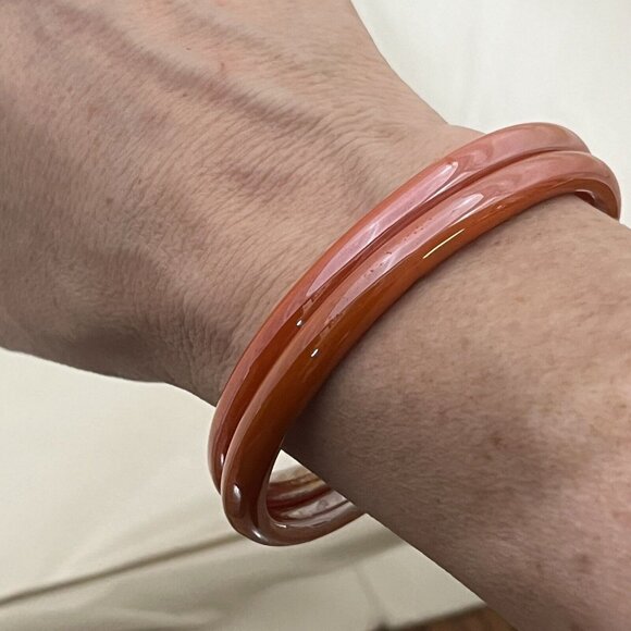 Set Of 2 Unbranded Vintage Orange Glass Bangle Bracelets - Picture 6 of 15